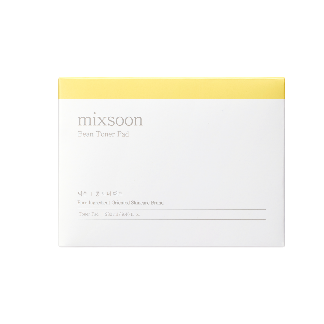 mixsoon Bean Toner Pad 280ml – moisturizing toner pads infused with seven types of bean extracts, including kidney bean, lentil, and wild soybean, along with vitamin E, hyaluronic acid, and allantoin, designed to nourish, hydrate, and gently exfoliate the skin. 
