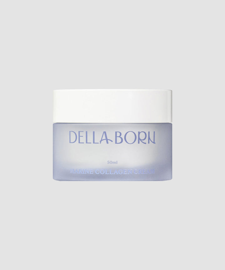 DELLA BORN Marine Collagen Cream 50ml – Anti-aging moisturizer with 10,000 ppm marine collagen, niacinamide, and adenosine; enhances skin elasticity, reduces wrinkles, and brightens complexion; enriched with centella asiatica and white flower complex for soothing and hydration; suitable for all skin types, including sensitive skin. 