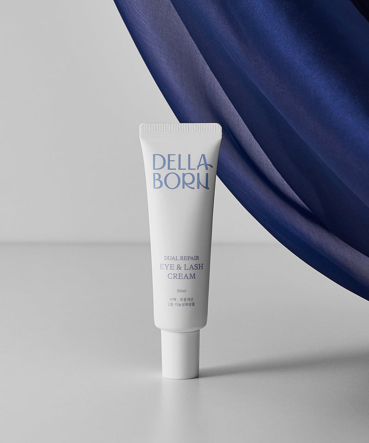 DELLA BORN Dual Repair Eye & Lash Cream 30ml – 2-in-1 formula enhancing eye elasticity and promoting fuller eyelashes with vegan collagen, retinol, and CAPIXYL™. 