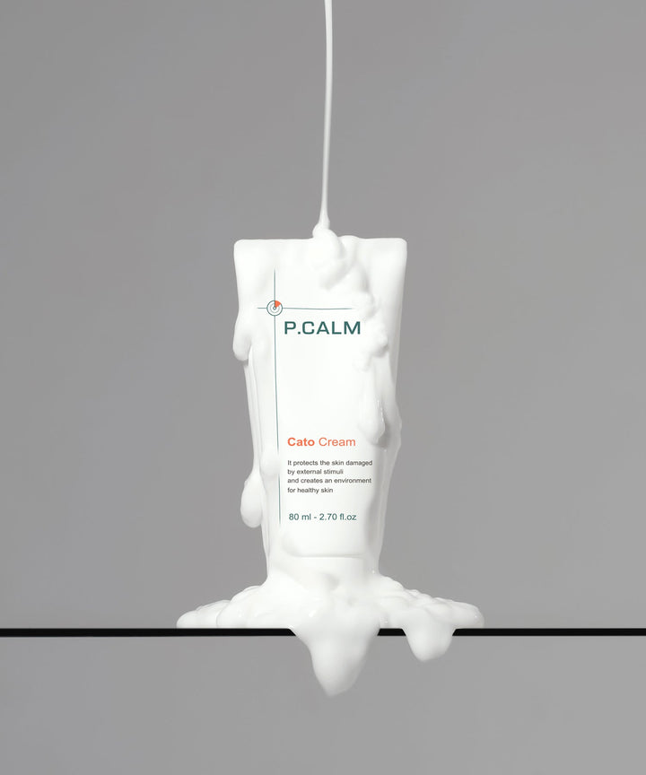 P.CALM Cato Cream 80ml – soothing moisturizer with Cato-Barrier Complex (ceramides, cholesterol, fatty acids) for long-lasting hydration, brightening, and skin barrier strengthening; free from artificial colorants and fragrances; suitable for sensitive skin. 