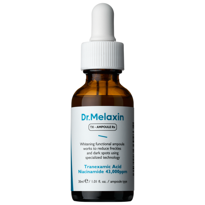 Dr.Melaxin TX Ampoule Rx 30ml - Advanced dark spot correcting serum with Tranexamic Acid and 43,000 ppm Niacinamide to reduce freckles and brighten skin tone. 