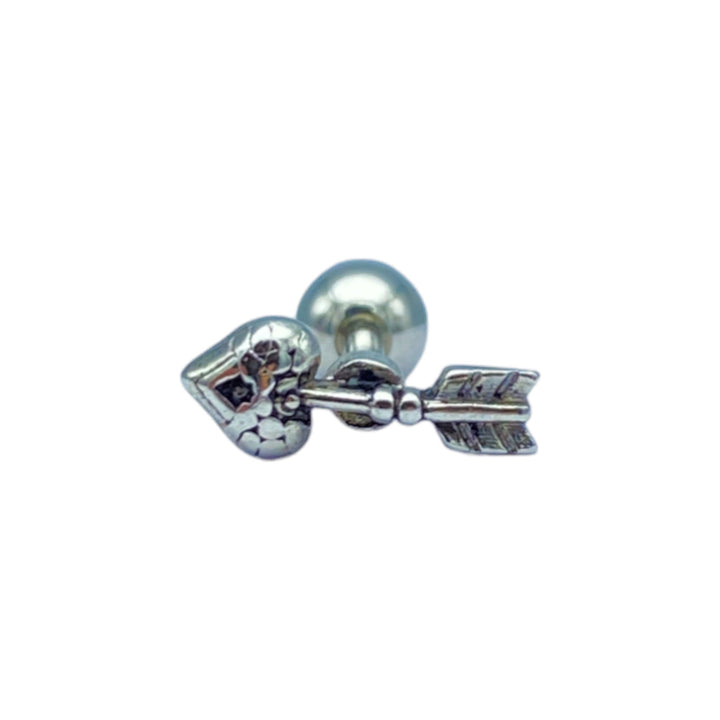 etreM Vintage Heart Arrow Piercing earring featuring a heart and arrow design in sterling silver with cubic zirconia accents. 
