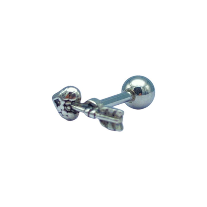 etreM Vintage Heart Arrow Piercing earring featuring a heart and arrow design in sterling silver with cubic zirconia accents. 