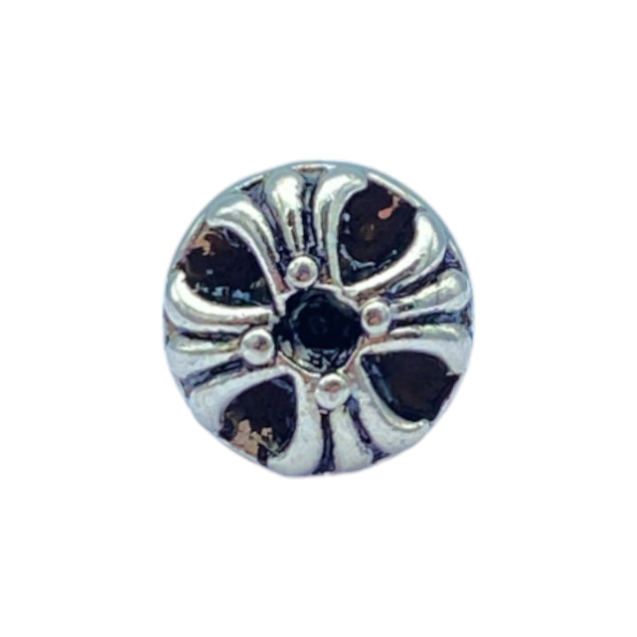 etreM Vintage Shield Piercing for ear, featuring a 7.0mm x 7.0mm brass stud with sterling silver dipping, 1.0mm thick and 8.0mm long 316L surgical steel bar, and ball closure, hypoallergenic and nickel/lead-free. 