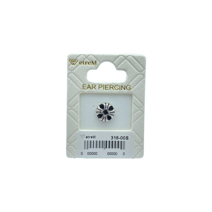 etreM Vintage Shield Piercing for ear, featuring a 7.0mm x 7.0mm brass stud with sterling silver dipping, 1.0mm thick and 8.0mm long 316L surgical steel bar, and ball closure, hypoallergenic and nickel/lead-free. 