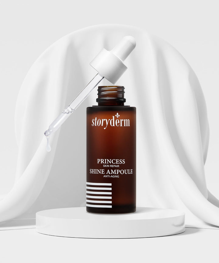 Storyderm Princess Shine Ampoule 30ml – Hydrating and anti-aging serum with jojoba seed oil and macadamia seed oil to enhance skin elasticity and restore damaged skin. 