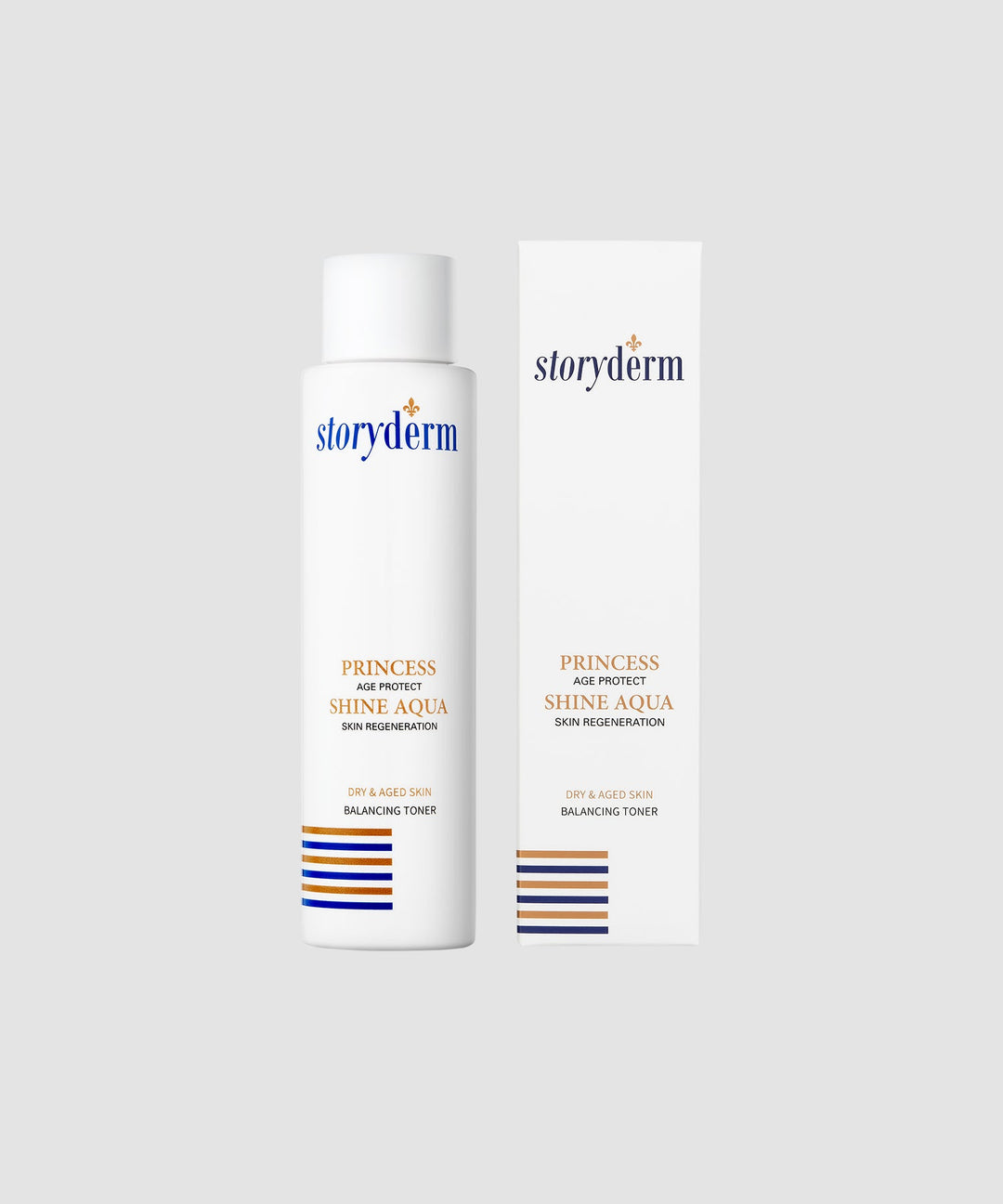 Image of Storyderm Princess Shine Aqua 150ml bottle, a hydrating facial toner designed to restore skin balance, enhance elasticity, and provide deep moisture with key ingredients like hyaluronic acid, beta-glucan, and botanical extracts. 