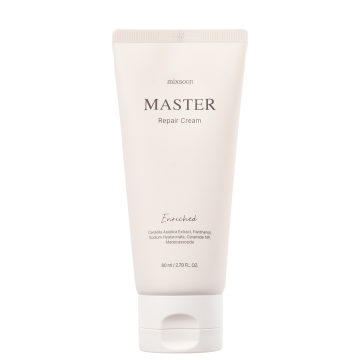 Mixsoon Master Repair Cream Deep Soothing 80ml – lightweight moisturizer with Centella Asiatica, Madecassoside, Panthenol, Hyaluronic Acid, and Ceramide NP to soothe, hydrate, and strengthen the skin barrier. 