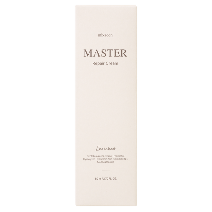 Mixsoon Master Repair Cream Deep Soothing 80ml – lightweight moisturizer with Centella Asiatica, Madecassoside, Panthenol, Hyaluronic Acid, and Ceramide NP to soothe, hydrate, and strengthen the skin barrier. 